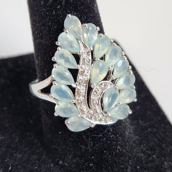 Retired 925 Cluster Teardrop Blue Leaf Aquamarine & White Zircon Size 7 Ring - Picture 11 of 16
